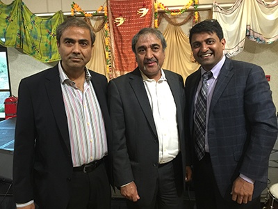 Dr Harish Hosalkar (President of SAPI-San Diego Association of Physicians of Indian Origin) with Pradeep Khosla ( Chancellor, University of California, San Diego), and Naresh Soni (President of TiE, Southern California) as Guests of Honor at the 'Passage to India'- Event, in Encinitas, on 28th August 2015.