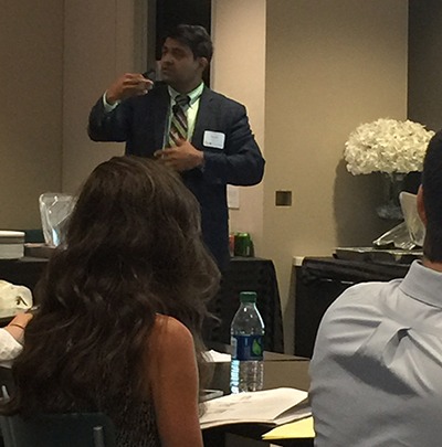 Dr Harish Hosalkar explaining relevant points during an Invited lecture on 'Musculoskeletal Injuries in Vehicular Accidents' at the 'CASD- Consumer Attorneys of San Diego' Meeting held in San Diego on August 25th, 2015.