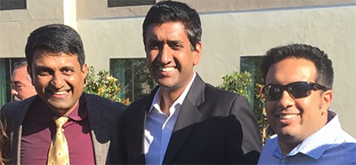 SAPI President Dr Hosalkar with 'Ro Khanna' and Neerav Jadeja (Chief Administrator Paradise Valley Hospital) at the SAPI-TiE event in Carlsbad 