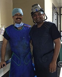 Dr Hosalkar getting ready for Surgeries at Ganga Hospital, Coimbatore, with Dr Venkatadass Krishnamurthy.