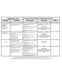 Grossmont Hospital Medical Staff Meeting Calendar – February 2015