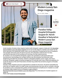 Paradise Valley Hospital Orthopedic Surgeon Dr. Harish Hosalkar is featured on Modern Luxury San Diego magazine 