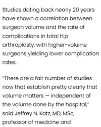 THA outcomes, surgeon volume effects can be effectively managed